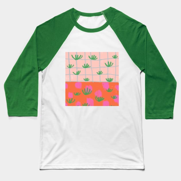 Tropical Plants Grid Baseball T-Shirt by mariacaballer